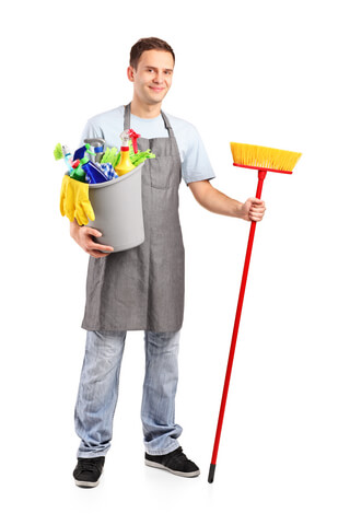 man with cleaning supplies